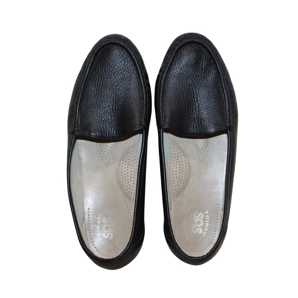 SAS Tripad Comfort Pebbled Leather Loafers Women 10 W Black Cushioned Minimalist